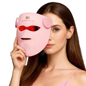 INIA Glow 4D Wireless Red Light Therapy Mask for face Dual NIR, 320 LEDs, 4 Modes, Under-Eye Cooling, Cordless & Rechargeable LED Face Mask for Home & Travel, Skincare Gifts for Women Mom Wife, Pink