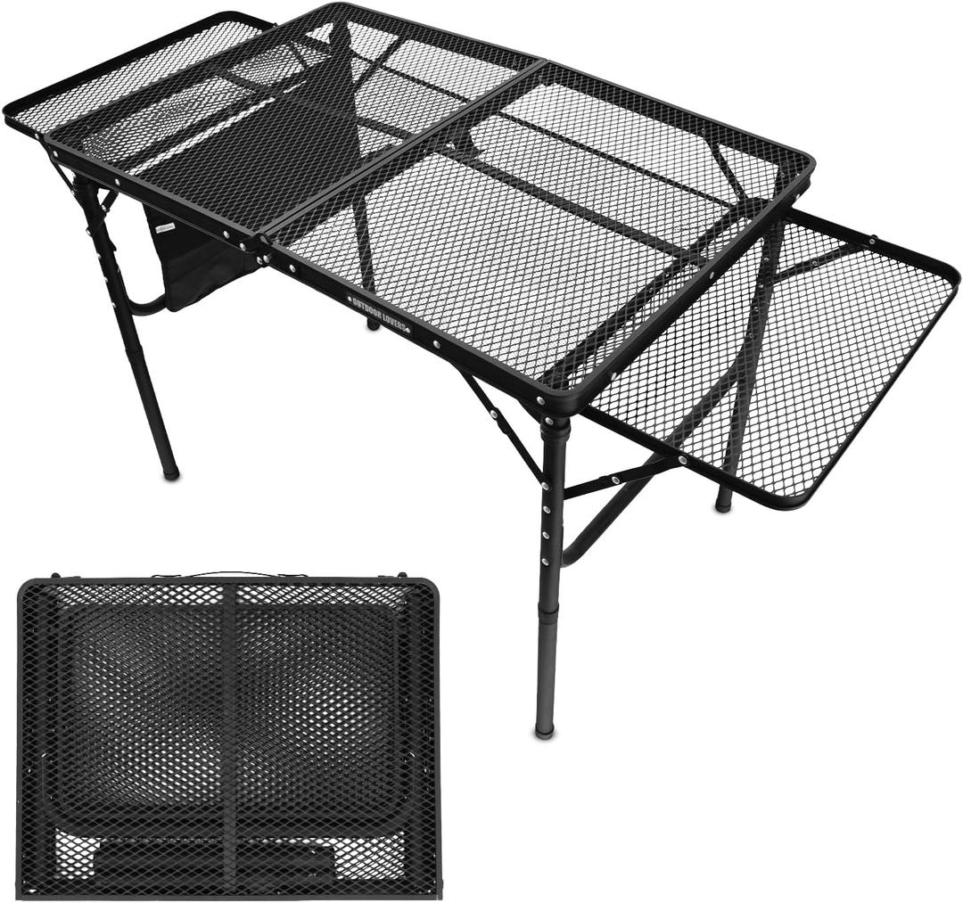 Foldable Outdoor Grill Table with Extension Boards - Support up to 88 lbs, Portable Camping Table for Beach, BBQ and RV