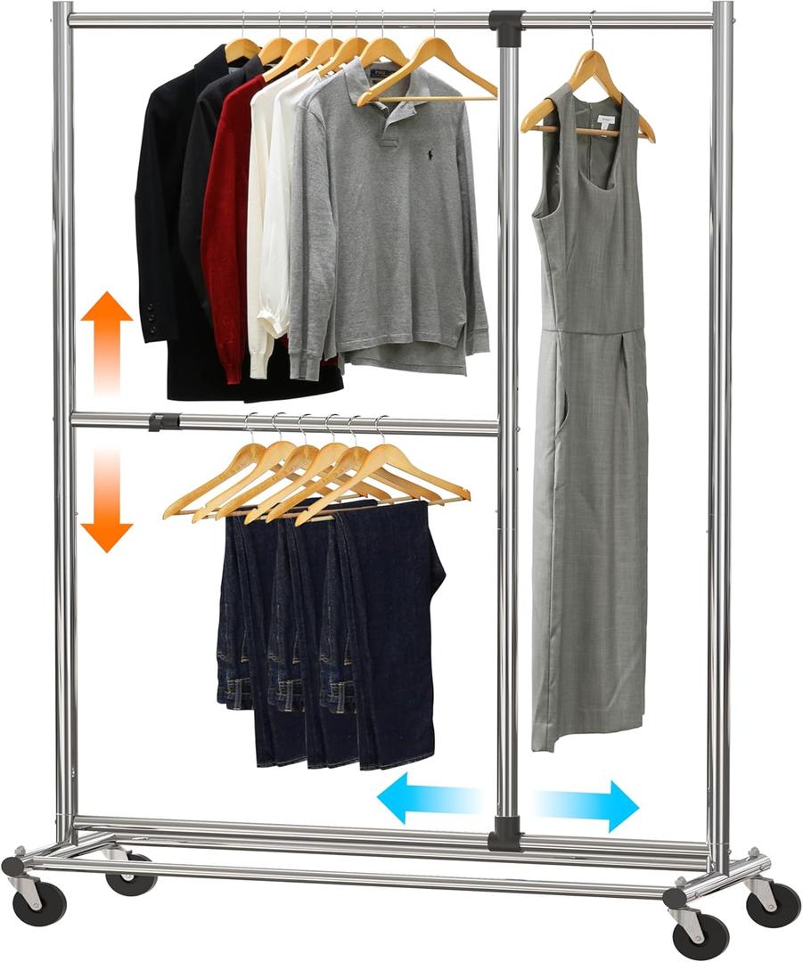 Simple Houseware Dual Bar Adjustable Clothing Garment Rack, 72 Inches Height, Chrome