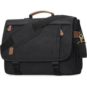 RAINSMORE Messenger Bag for Men 17-17.3 Inch Laptop Bag Water-resistant Canvas Computer Shoulder Bag Office Work Briefcase Large Casual Satchel Bags for Men Bookbag for College, Black
