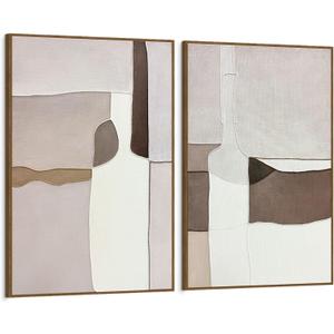 SAFERRYHOME Neutral Abstract Texture Wall Art, Brown, 24"x36"x2