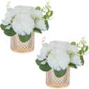 NUPTIO Small Fake Flower in Vase: 2 Pcs Silk Artificial Flowers with Champagne Pink Glass Vase for Living Room Bathroom Office - Faux Rose Mums Floral Arrangement Wedding Dining Table Centerpiece