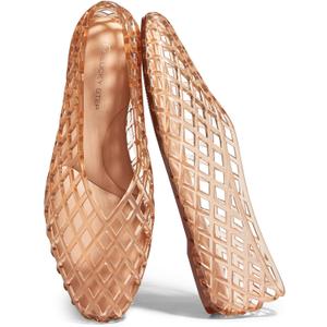 LUCKY STEP Women's Jelly Ballet Flats Mesh Casual Comfortable Jellies Shoes Clear Hollow Breathable Sandals (8, Beige)
