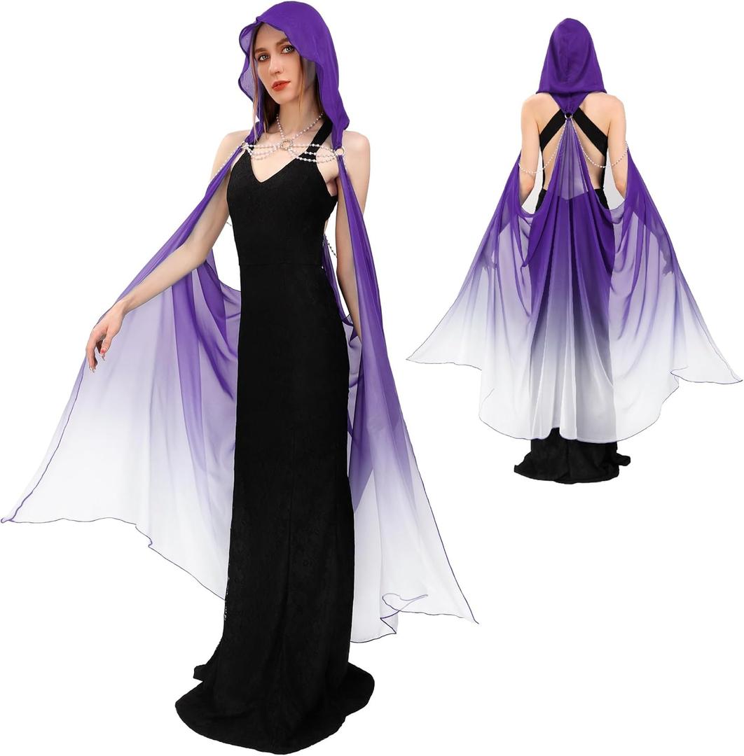 DAZCOS Women's Chiffon Fairy Hooded Cape Elf Sheer Cloak Tulle Bridal Off Shoudler Capelet (Purple) DAZCOS Women's Chiffon Fairy Hooded Cape Elf Sheer Cloak Tulle Bridal Off Shoudler Capelet (Purple)