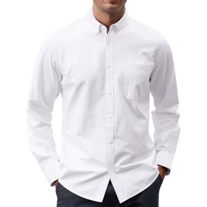 J.VER Men's Oxford Shirt Solid Casual Button Down Collar Shirts Long Sleeve Dress Shirts with Pocket (Large, White)