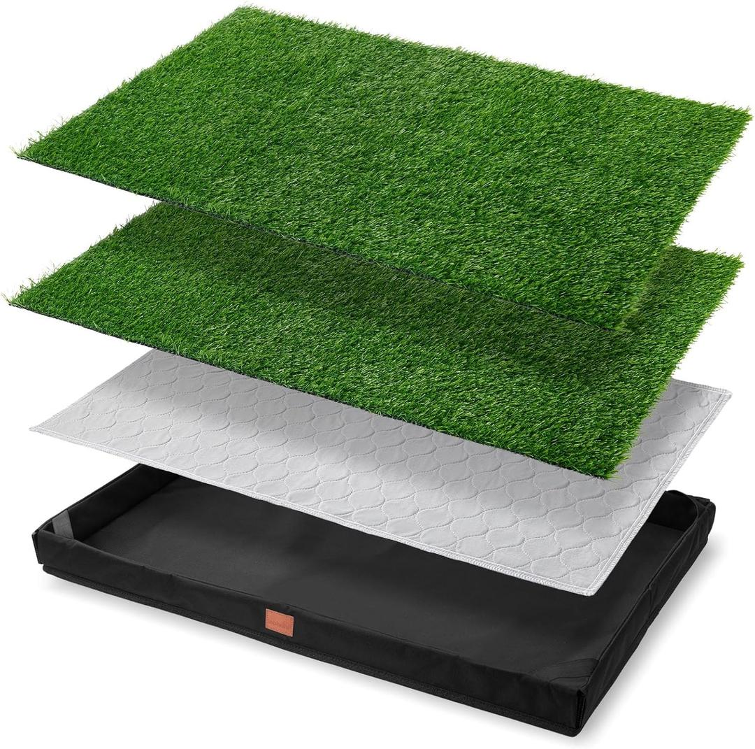 LOOBANI Dog Litter Box, Grass Pads for Dog, Dog Turf Potty Outdoor Indoor, Puppy Pee Grass with Lightweight Oxford Cloth Tray for Potty Training, 21.6 * 33.4 in