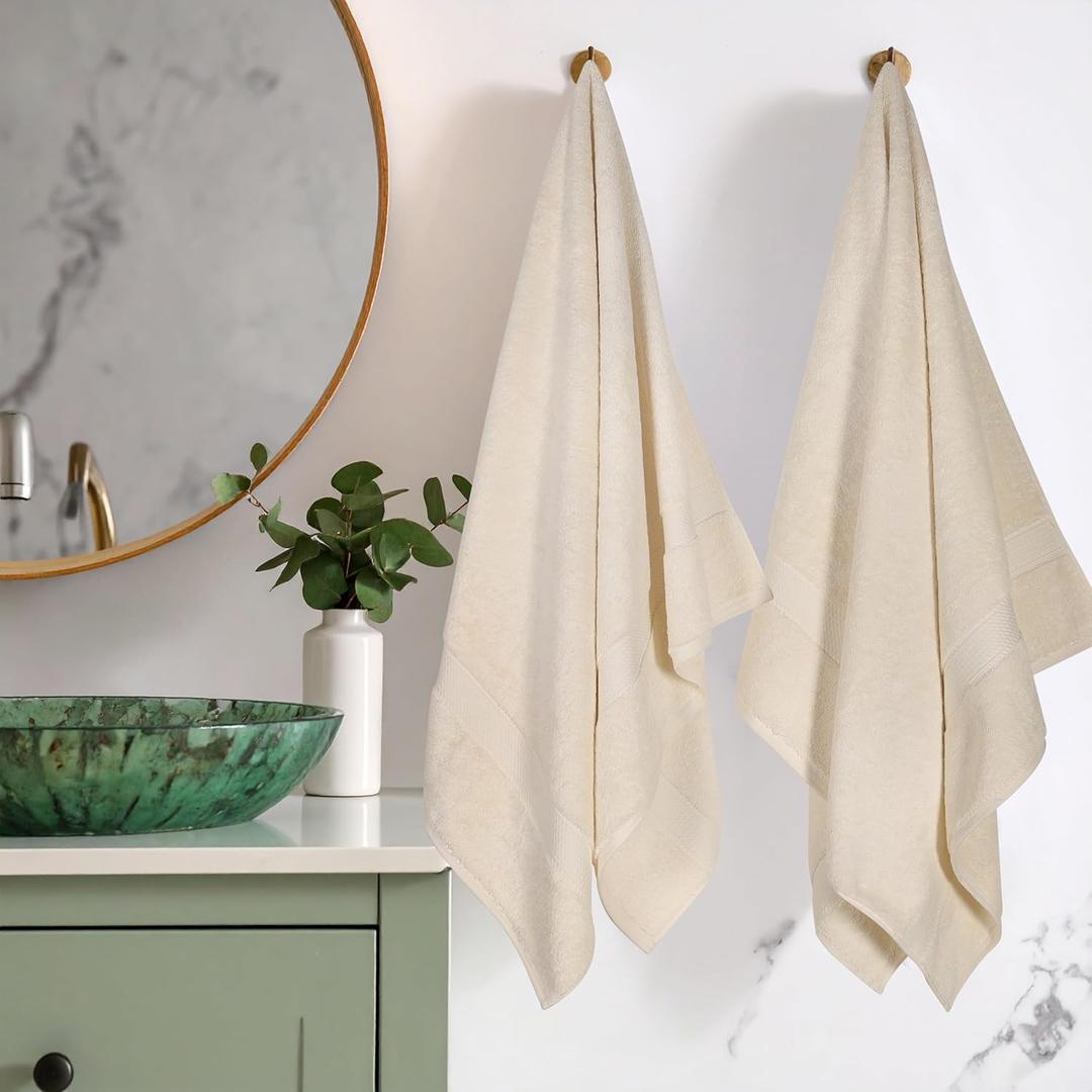 SUPERIOR Egyptian Cotton Pile Bath Towel Set of 2, Ultra Soft Luxury Towels, Thick Plush Essentials, Absorbent Heavyweight, Guest Bath, Hotel, Spa, Home Bathroom, Shower Basics, Cream