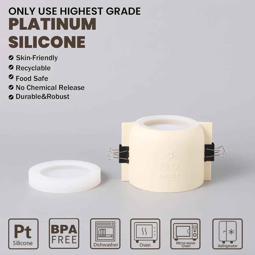 Boowan Nicole Carousel Ridged Candle Jar Silicone Molds for Concrete Cement Candle Jar Molds