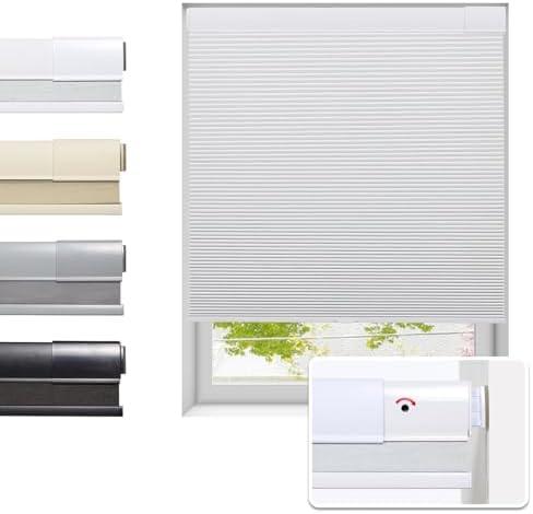 Tonature No Drill Cellular Shades for Indoor Windows, Thermal Insulating & Noise Reducing Honeycomb Blinds, Free Stop Cordless Blackout Shades, White, 30" W x 64" H