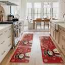 Artoid Mode Snowman Let It Snow Snowflake Christmas Kitchen Mats Set of 2, Winter Home Decor Low-Profile Kitchen Rugs for Floor - 24"x35"+24"x59"+24"x72" (Red)