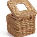 Rattan Square Tissue Box Cover, 5.7" x 5.7" x 5", Decorative Woven Facial Tissue Holder with Hinged Top Lid, Natural Color