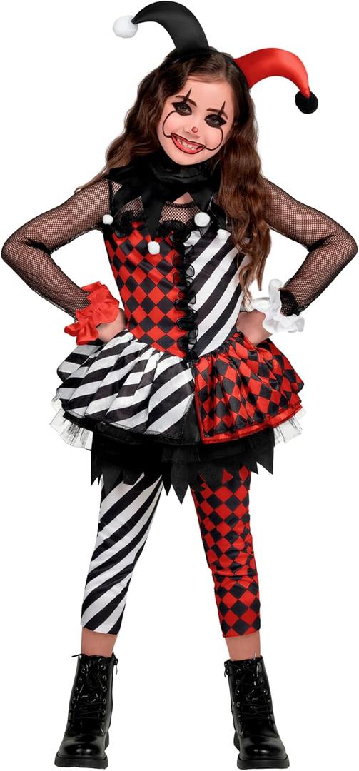 Spooktacular Creations Girls Clown Costume, Halloween Evil Clown Costume, Black and White Jester Dress for Girls Halloween (Large(10-12 yrs))