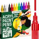 ARTISTRO 12 Acrylic Paint Markers Medium Tip- Easy for All Ages & Levels Acrylic Paint Pens for Fabric, Rocks, Paper, Wood, Canvas, Glass, DIY