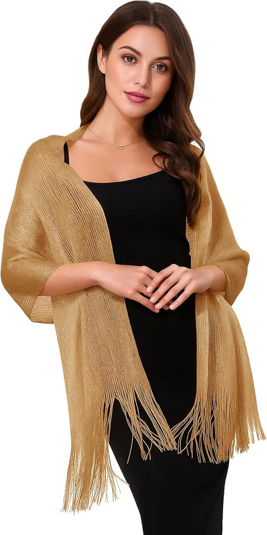 Shawl Wraps for Women, Formal Shawl Wraps for Evening Dress, Sparkly Scarf for Wedding, Cocktail Party, Prom (Gold)