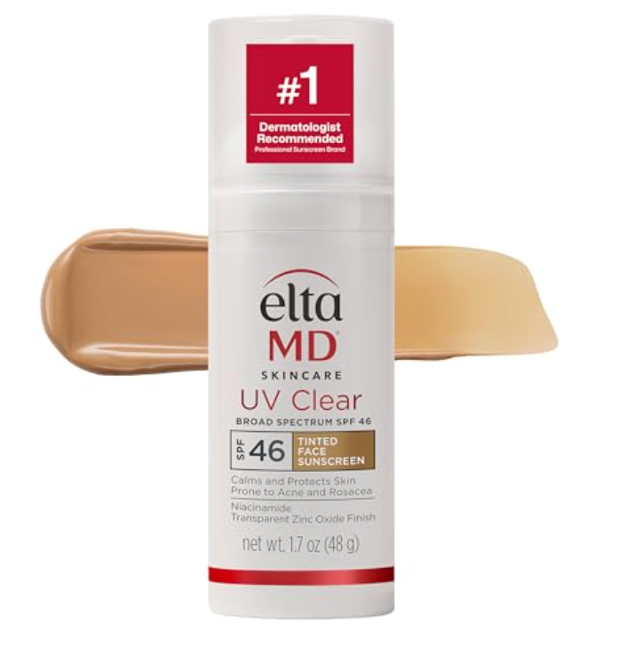 EltaMD UV Clear Tinted Sunscreen for Face, SPF 46 with Zinc Oxide, OilFree, Dermatologist Recommended, For AcneProne Sensitive Skin, 1.7 oz