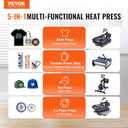VEVOR 5 in 1 Heat Press Machine, Heat Transfer Machine with 30 oz Tumbler Press, 15 x 15 inch, 360 Swing Away T-Shirt Pressing, Fast Even Heating, for T-Shirts/Mugs/Plates/Hats, Black+Blue