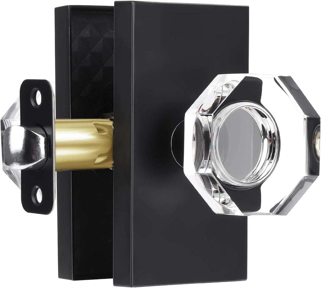 Octagon Passage Clear Glass Door Knobs Interior, Matte Black Crystal Door Knobs for Hall/Closet