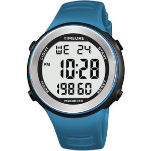 Mens Pedometer Watch for Walking Step Counter Watch No Charging, No App Connection, with EL Backlight. Simple, Practical Choice for Mobile-Free Fitness Enthusiasts TIMEURE-2308 (blue)