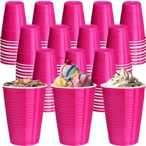 120 pcs 16 oz hot pink plastic cups 16 oz pink plastic Disposable Cups pink Party Cups for drinking Tastings served Snacks Barbecues Picnics