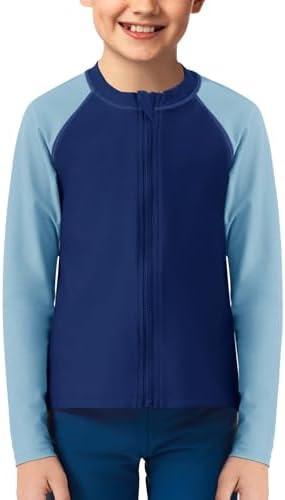 Haloumoning Boys UPF+ 50 Rash Guard Kids Zip Up Long Sleeve Sun Protection Quick Dry Swim Shirt 5-14 Years, 150