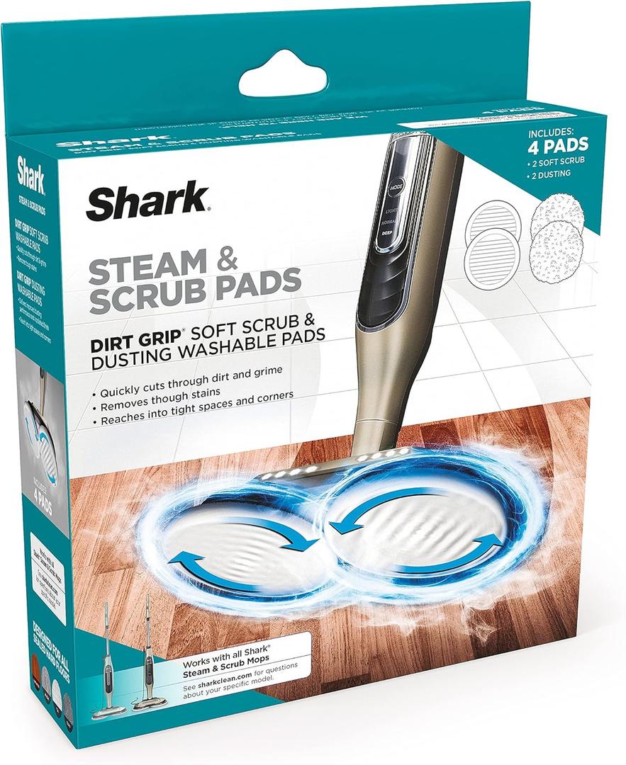 Shark Steam & Scrub Dirt Grip Soft Scrub & Dusting Washable Pads, Fully Reusable, Powerful Cleaning on All Sealed Hard Floors, Compatible with S8001, S8201, S7201 & S7001, Grey, XKITP7000D