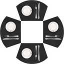 SHACOS Round Table Placemats Wedge Placemat Set of 4 Non Slip Heat Resistant Woven Vinyl Table Mats Wipe Clean Indoor Outdoor (4, Black)