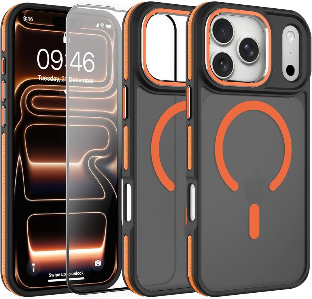 AIGOMARA Magnetic for iPhone 17 Pro Case, [Compatible with Magsafe] [Military-Grade Protection] Slim Shockproof Translucent Matte Protective Case for iPhone 17 Pro 6.3 Inch, Orange