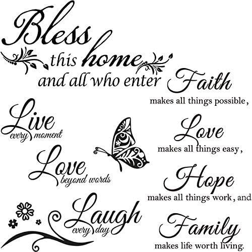 Zonon Vinyl Wall Quote Stickers Love Faith Hope Family Inspirational Stickers Motivational Wall Decals Bible Verse Butterfly Sayings for Home Room School Decorations(Classic Color)