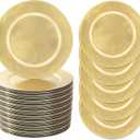 MAONAME 50 PCS Foil Gold Charger Plates Bulk, 13 Inch Beaded Plate Chargers for Dinner Plate, Plastic Round Chargers for Table Setting, Wedding