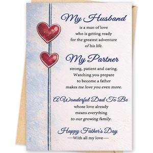 4 x Missonemi Fathers Day Card for Husband, Dad to Be Gift from Wife, Father to Be Greeting Card, Happy Father's Day Card for Expecting Dad, Sweet Card for Our Growing Family