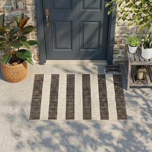 LEEVAN Outdoor Patio Rug 3x5, Washable Striped Front Porch Mat, Spring Colorful Outside Entryway Rug, Woven Welcome Doormat Black and White Buffalo Backyard Layered Mat for Entrance/Go Away/Deck