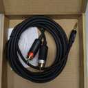 Amazon Basics 3.5mm Aux to 2 RCA Audio Cable Adapter for Amplifiers, Active Speakers, Gold-Plated Connectors, Clear Sound Quality, Shielded Construction, 8 Feet/2.4 m, Black