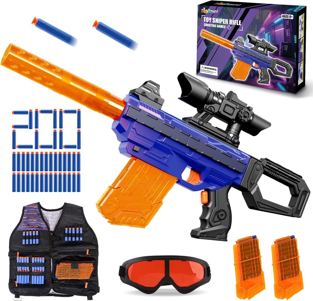 Toy Guns for Kids Ages 8-12, Electric Toy Sniper Rifle, Realistic Automatic Foam Sniper with Scope Tactical Vest Kit, Shooting Game Toys Birthday for Boys