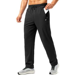Pudolla Men's Athletic Pants with Zipper Pockets Stretch Workout Sweatpants Lightweight Running Joggers for Men (Black, L)