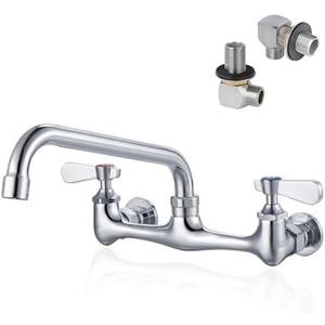 Phivan 8 Inch Center Wall Mount Commercial Sink Faucet - 8" Swivel Spout Utility Faucet, Dual Handle Chrome Brass for Restaurant/Laundry/Utility Room Kitchen Sinks
