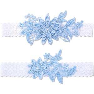 3 x 2pcs Garters for Bride, Lace Bridal Garter Floral Lace Leg Belt Elegant Wedding Accessories for Women Girls Gift (Sky Blue)