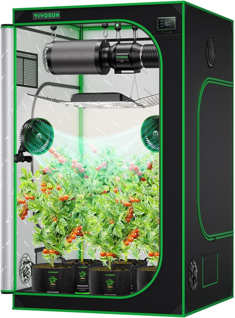 VIVOSUN S448 4x4 Grow Tent, 48"x48"x80" High Reflective Mylar with Observation Window and Floor Tray for Hydroponics Indoor Plant for VS4000/VSF4300 (Black)