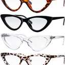 Yogo Vision Reading Glasses Blue Light Blocking Cat Eye Eyeglasses Computer Readers Anti Eyestrain for Women 4 Pk (Black, Brown Havana, Grey Leopard, Crystal)