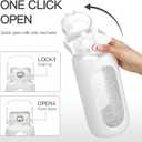 Chunmo 64oz Glass Water Bolttles with Straw Half Gallon Large Motivational Water Bottle with Time Marker Sports Water Bottles with Silicone Sleeve and Handle Lid Water Jug for Gym Workout