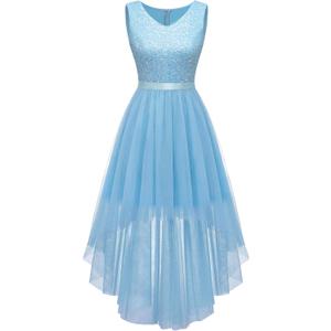 BeryLove Sequin Wedding Guest Formal Cocktail Dresses Prom Party Lace High Low Bridesmaid Elegant Dress (Small, Tulle Sequin Lightblue)