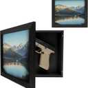 Hidden Gun Storage, Hidden Gun Safe for Pistols with Magnetic Lock, Solid Wooden Picture Frames for Handgun, Hidden Storage Gun Safe Home Furniture, Concealment Furniture Picture Frame Box (Black)