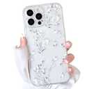 NITITOP Compatible with iPhone 16 Pro Case Cute Clear White Flower Floral Artistic Design for Women Girls Stylish Slim Soft TPU Shockproof Protective Girly Phone Cover - White