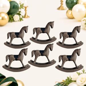 Rocking Horse Baby Shower Centerpieces, 6 Pack Vintage Wooden Horse Table Decorations for Blue Green Tartan Plaid Party, Rustic Horse Figurines for Wedding Birthday Nursery Shelf Decor