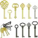 Universal Skeleton Key Set - Skeleton Keys for Old Doors and Antique Furnitures, Curio Cabinets, Secretary Desks, Pirate Treasure Chest Accessories, Halloween Vintage Decorations (10 Keys)