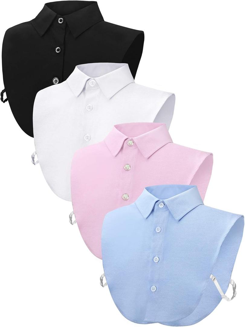 Syhood 4 Pcs Fake Collar Detachable False Dicky Collar Half Shirts Round for Women Outfits Halloween Costume Accessories (White, Black, Pink, Blue)