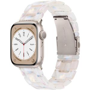 V-MORO Resin Bands Compatible with Apple Watch Series 8/9/10/11 Band 45mm/46mm Metal Buckle Fashion iwatch Strap Women Bracelet for Series 7/SE/6/5/4/3/2/1/SE/SE 2(Aurora,42mm/44mm/45m/46/49mm) (Colorful Creamy White-Starlight)