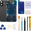 Rear Back Glass Replacement for iPhone 16 Plus 6.7-inches with Reparing Tool Kit and All Necessary Parts (Black)