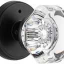 2 Pc CLCTK Glass Door Knobs Interior with Lock, Octagon Crystal Privacy Round Matte Black Door Knobs for Bedroom Bathroom