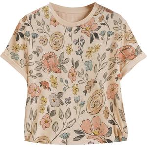 SweatyRocks Women's Floral T Shirts Summer Boho Crew Neck Short Graphic Tee Tops (S)