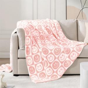 WRENSONGE Checkered Throw Blanket Blossom Smiling Face Soft Cozy Fluffy Warm Hand Made Throw Blankets for Couch, Sofa, Chair, Bed, Camping, Picnic, Travel Lightweight Bed Blanket - 50"*60"